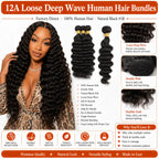 12A loose deep wave human hair bundles weft and healthy ends detail