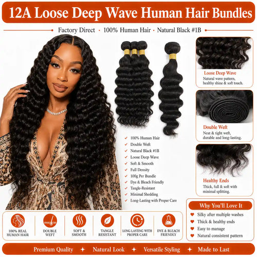 12A Loose Deep Wave Human Hair Bundles Double Weft Hair Extensions