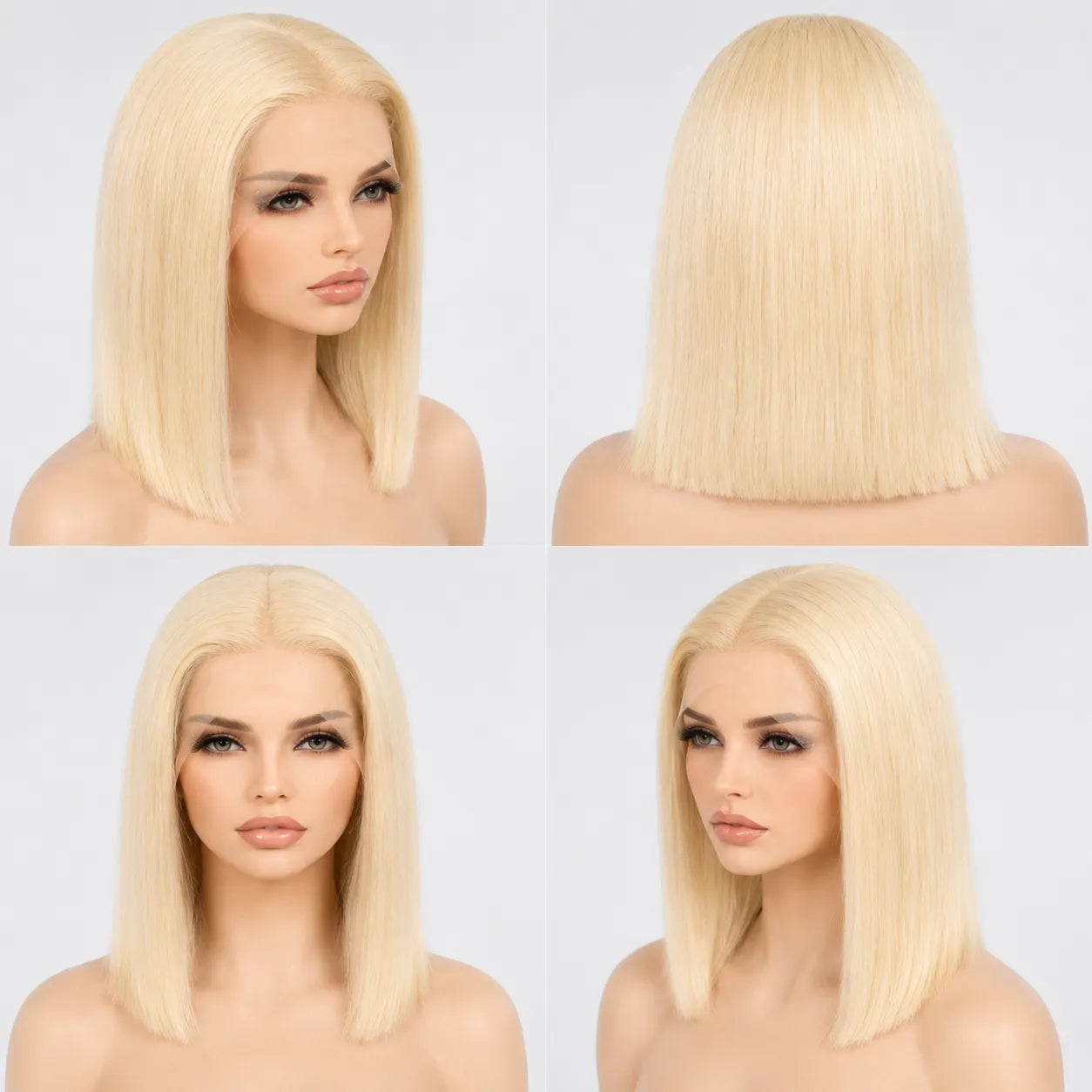 13x4 613 Blonde Straight Bob Human Hair Wig HD Lace Pre-Plucked Glueless Cap