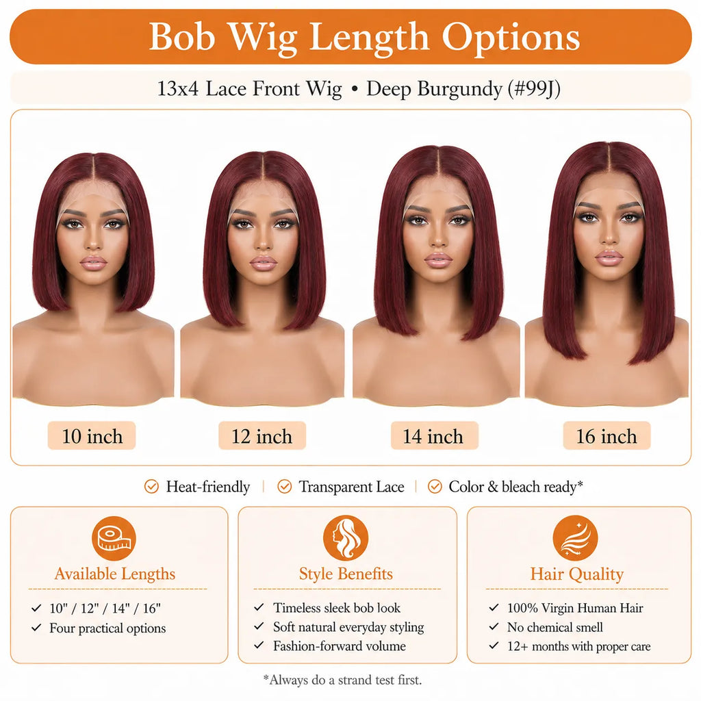 13x4 Straight Bob Virgin Human Hair Lace Front Wig with Transparent Lace