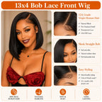 13x4 Natural Black Straight Bob Human Hair Wig HD Lace Glueless Cap