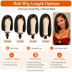 13x4 Natural Black Straight Bob Human Hair Wig HD Lace Glueless Cap