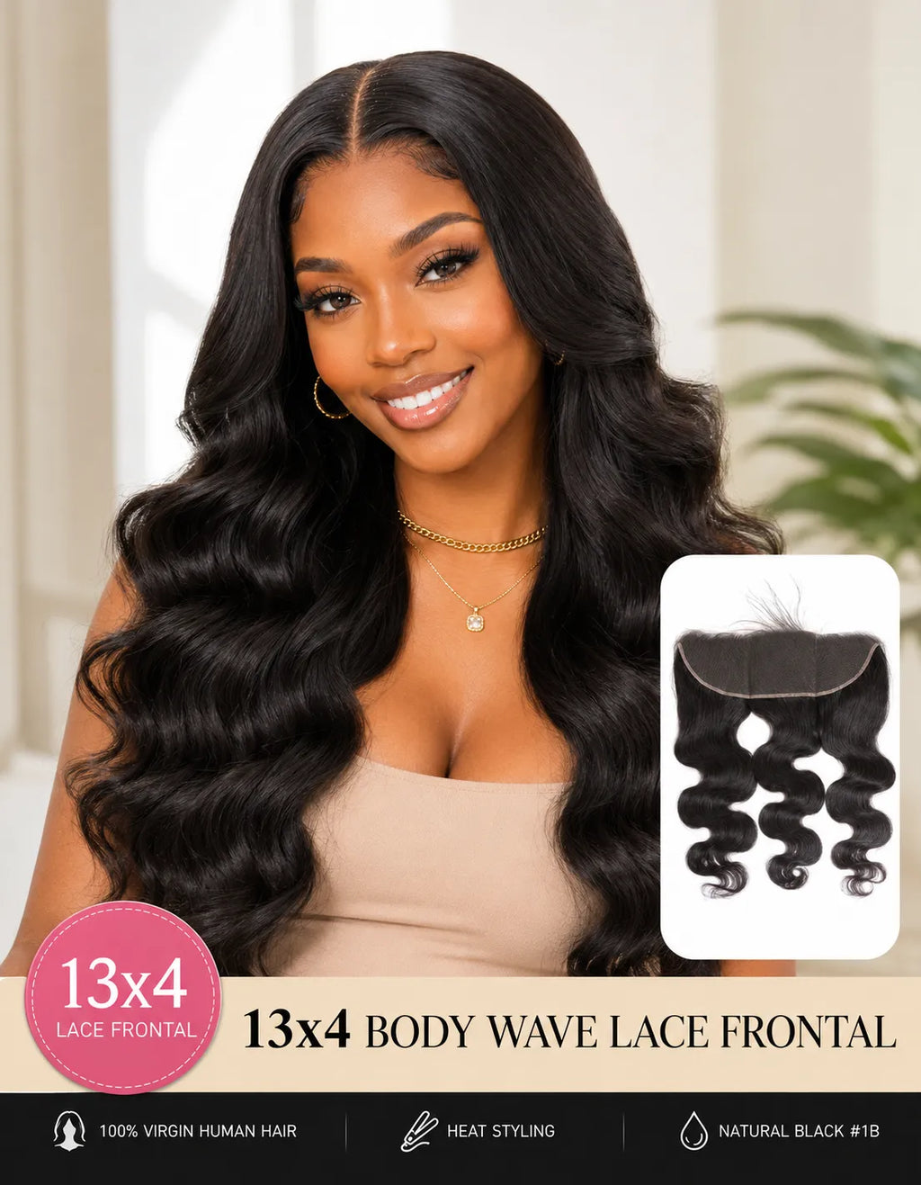 13x4 body wave lace frontal human hair natural black main image