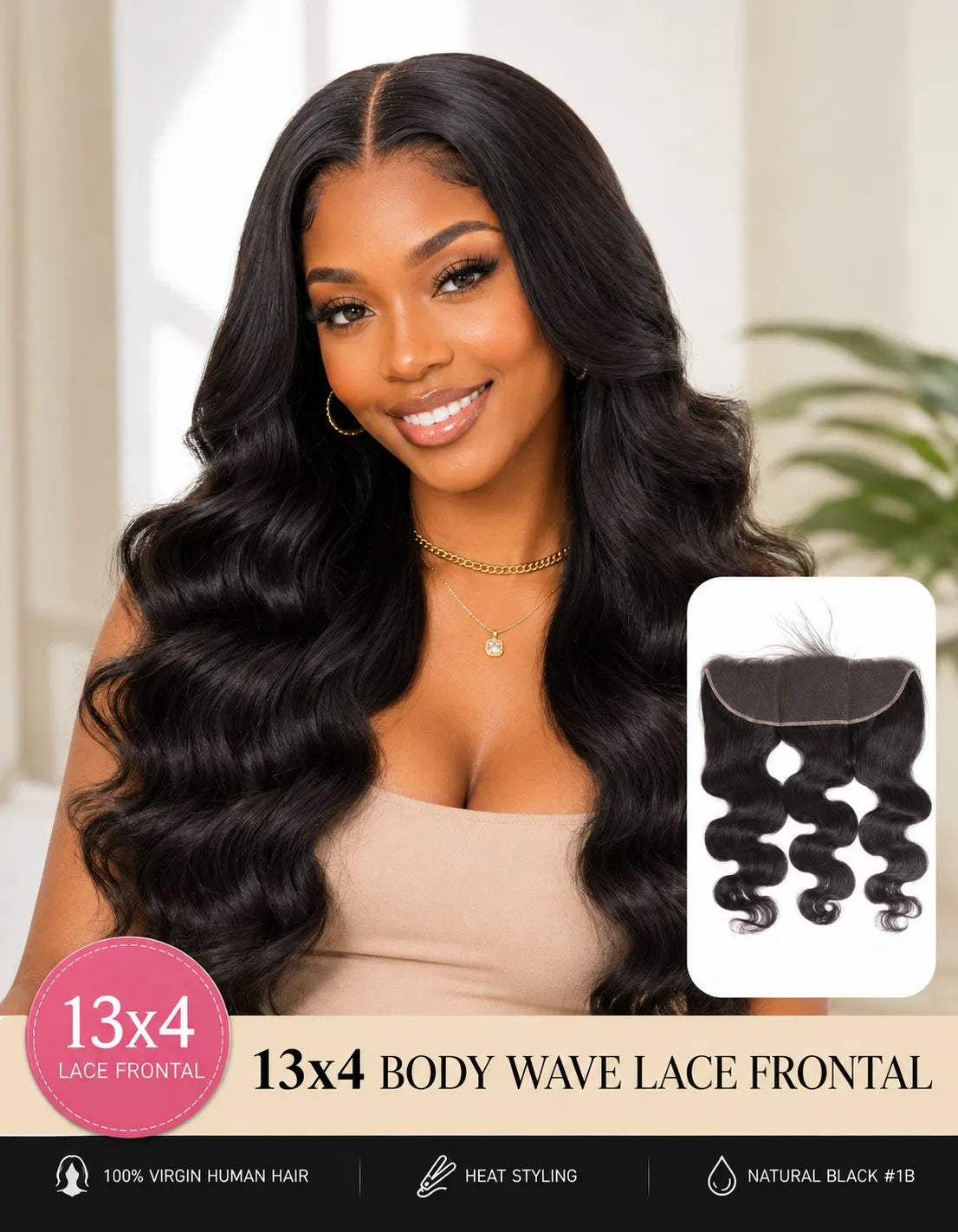 13x4 body wave lace frontal human hair natural black main image