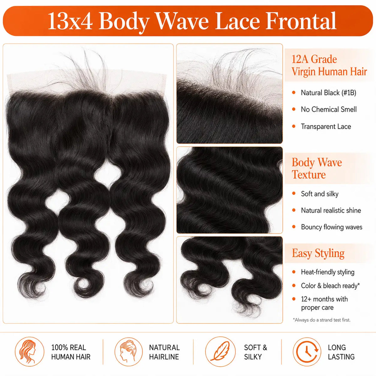 13x4 body wave lace frontal human hair product details and lace construction