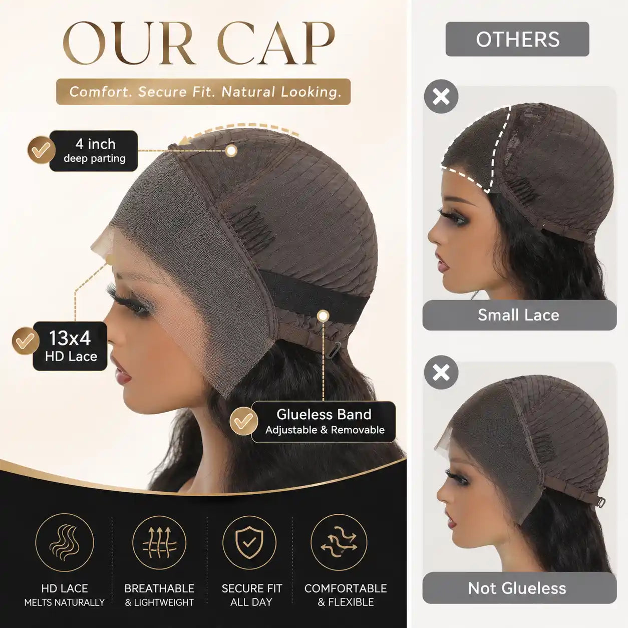13x4 Natural Black Straight Bob Human Hair Wig HD Lace Glueless Cap