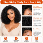 13x4 Kinky Curly Bob Lace Front Wig 100% Human Hair Pre-Plucked Glueless