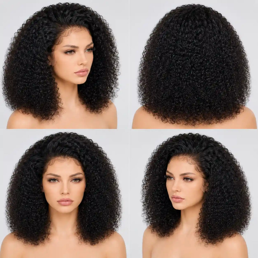 13x4 Kinky Curly Bob Lace Front Wig 100% Human Hair Pre-Plucked Glueless