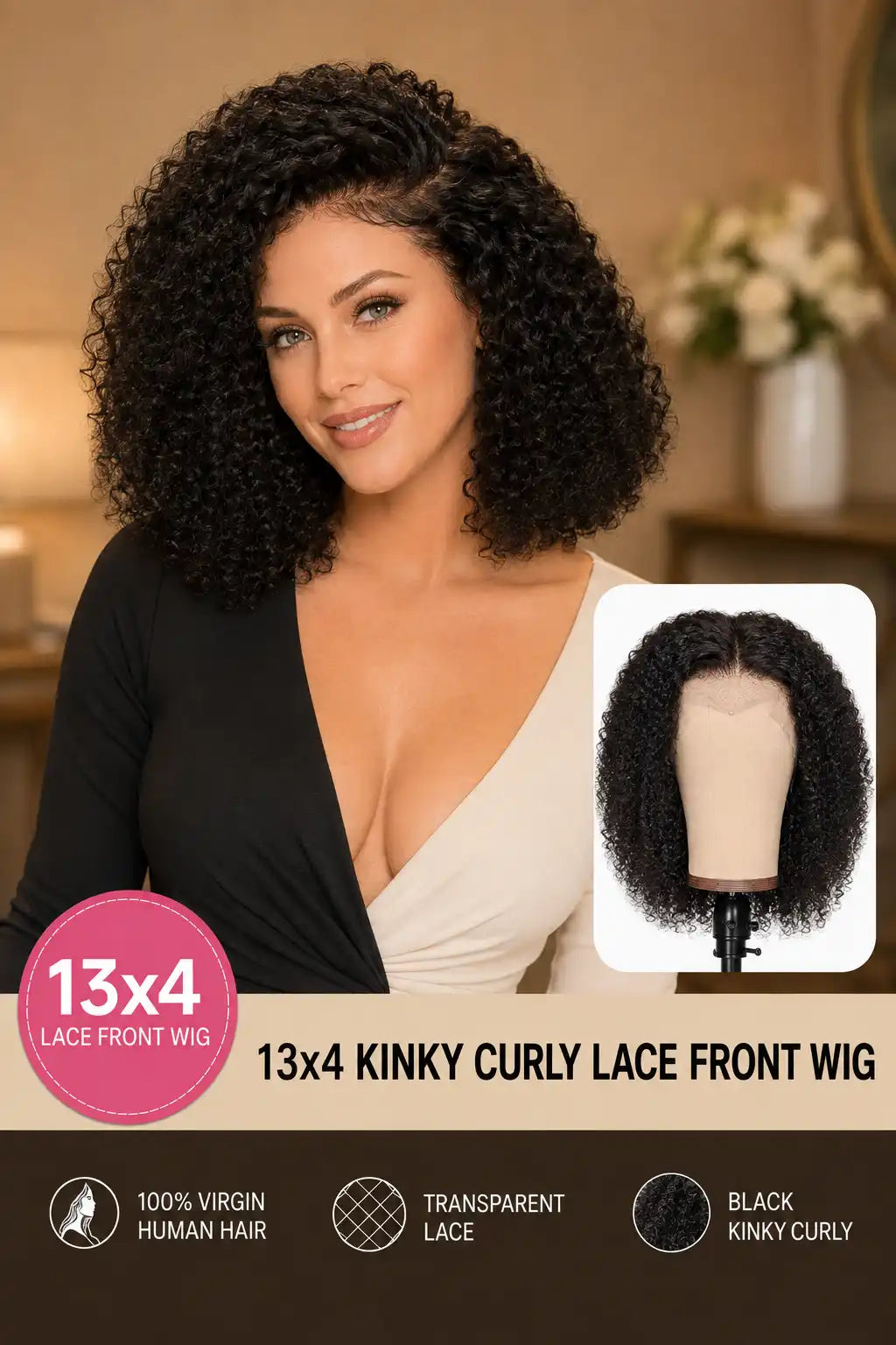 13x4 Kinky Curly Bob Lace Front Wig 100% Human Hair Pre-Plucked Glueless
