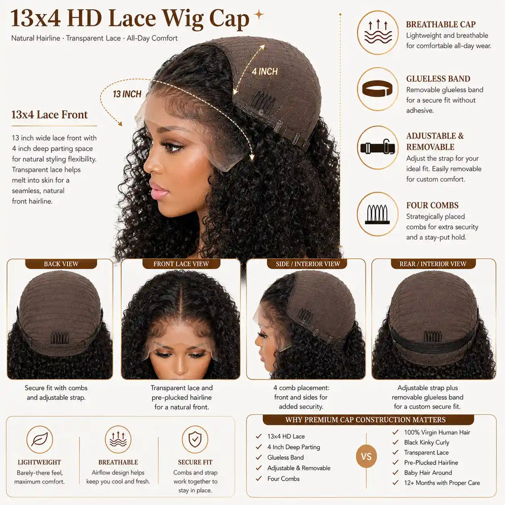 13x4 Kinky Curly Bob Lace Front Wig 100% Human Hair Pre-Plucked Glueless