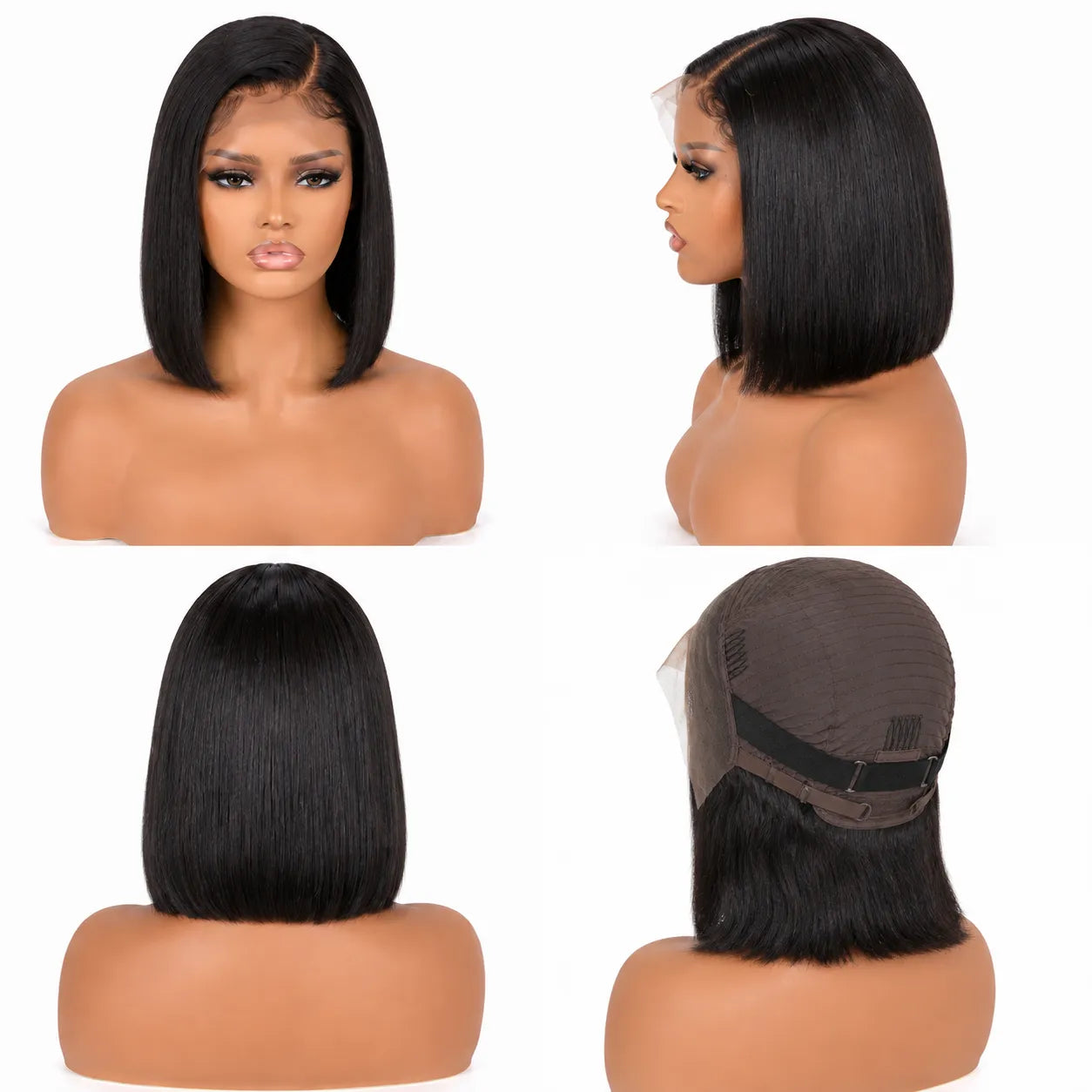 13x4 Natural Black Straight Bob Human Hair Wig HD Lace Glueless Cap