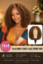 13x4 Kinky Curly Bob Lace Front Wig 100% Human Hair Pre-Plucked Glueless