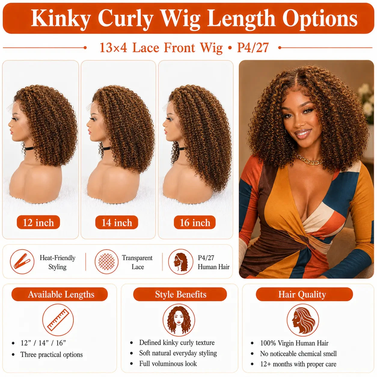 13x4 Kinky Curly Bob Lace Front Wig 100% Human Hair Pre-Plucked Glueless