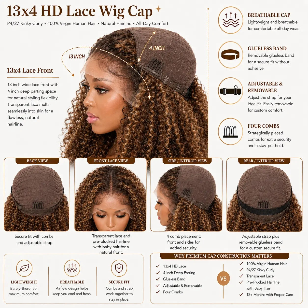 13x4 Kinky Curly Bob Lace Front Wig 100% Human Hair Pre-Plucked Glueless