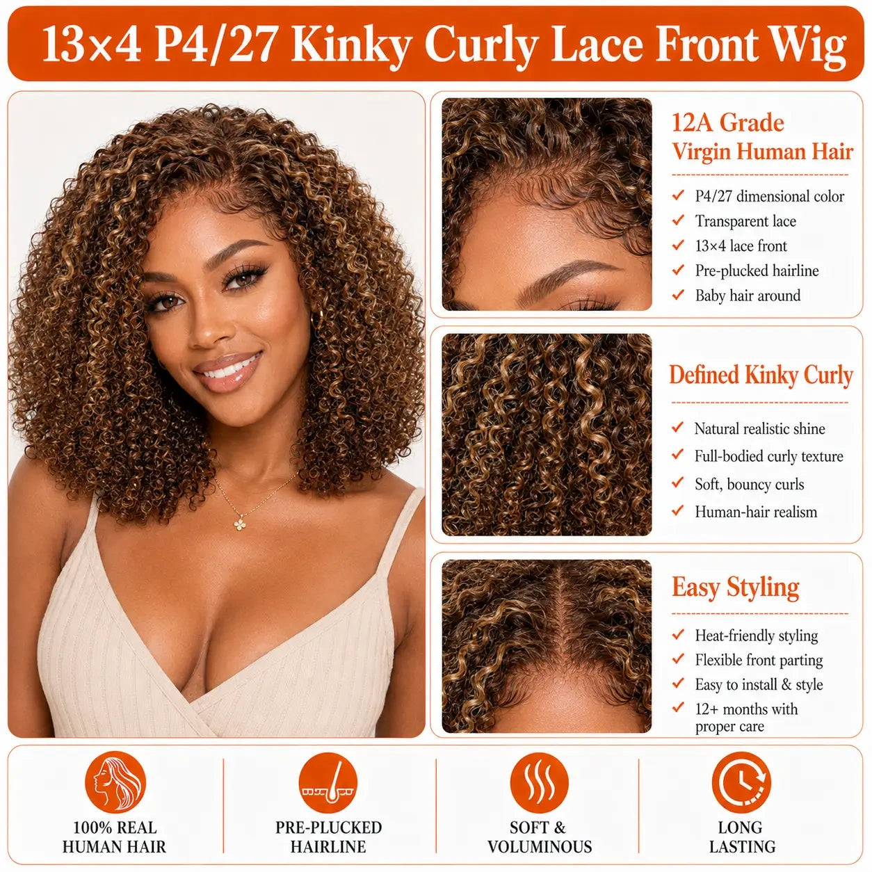 13x4 Kinky Curly Bob Lace Front Wig 100% Human Hair Pre-Plucked Glueless