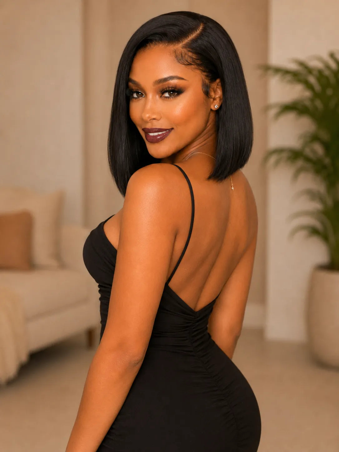 13x4 Natural Black Straight Bob Human Hair Wig HD Lace Glueless Cap