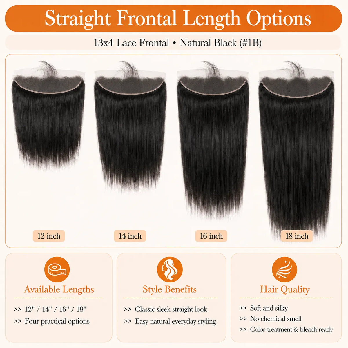 13x4 straight lace frontal human hair length and style options