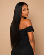 Model wearing 13x4 straight lace frontal human hair back view