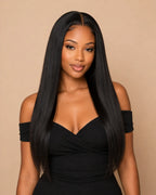 Model wearing 13x4 straight lace frontal human hair front view