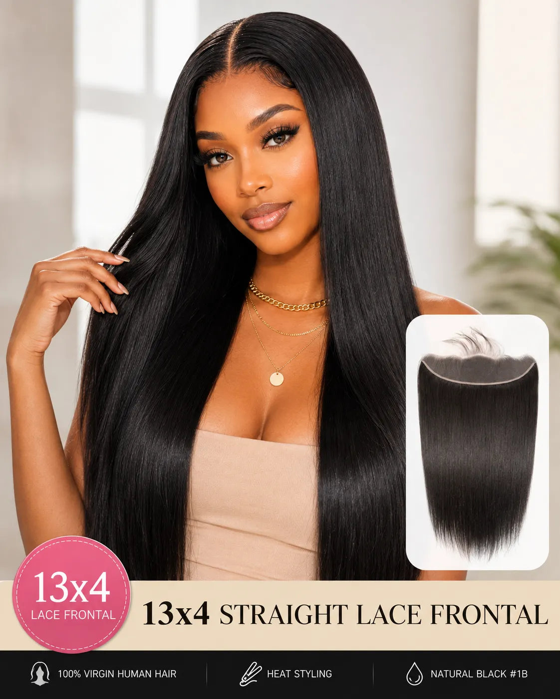 13x4 straight lace frontal human hair main product image