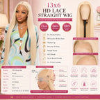 13x6 HD Lace Front Wig 100% Human Hair #613 Blonde Straight 180% Density Glueless