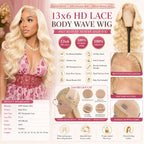 13x6 HD Lace Body Wave Wig 100% Human Hair #613 Blonde Glueless