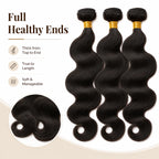Full and healthy ends detail of body wave human hair bundles showing thick tips
