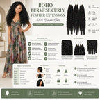 Boho Feather Extensions Human Hair Crochet Hair Burmese Curly Pre-Separated Strands