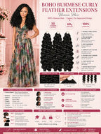 Boho Feather Extensions Human Hair Crochet Hair Burmese Curly Pre-Separated Strands