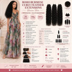 Boho Feather Extensions Human Hair Crochet Hair Burmese Curly Pre-Separated Strands