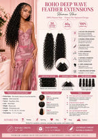Boho Deep Wave Feather Extensions 100% Human Hair Pre-Separated Invisible String Strands