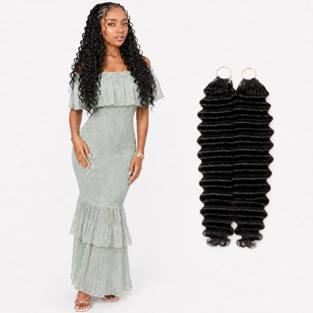 Boho Deep Wave Feather Extensions 100% Human Hair Pre-Separated Invisible String Strands