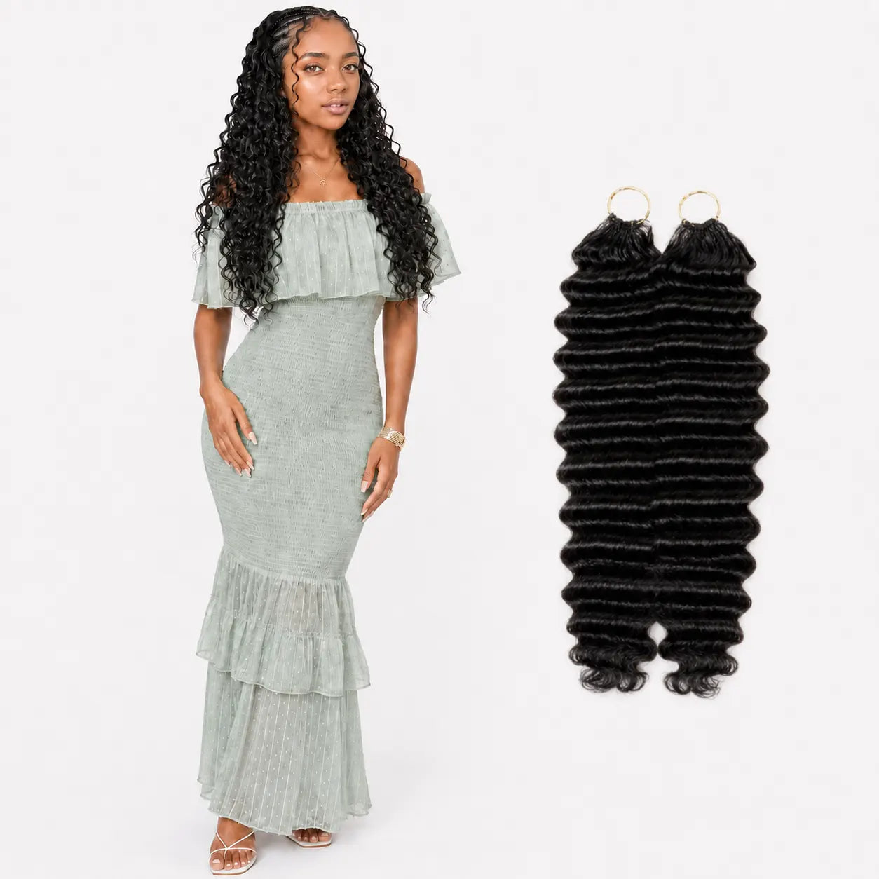 Boho Deep Wave Feather Extensions 100% Human Hair Pre-Separated Invisible String Strands