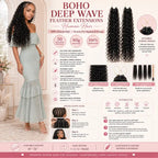 Boho Deep Wave Feather Extensions 100% Human Hair Pre-Separated Invisible String Strands
