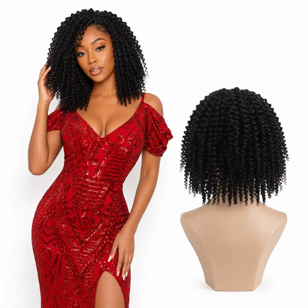 Burmese Curly Half Wig 100% Human Hair Black Beginner-Friendly 16-24 Inch