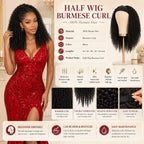 Burmese Curly Half Wig 100% Human Hair Black Beginner-Friendly 16-24 Inch