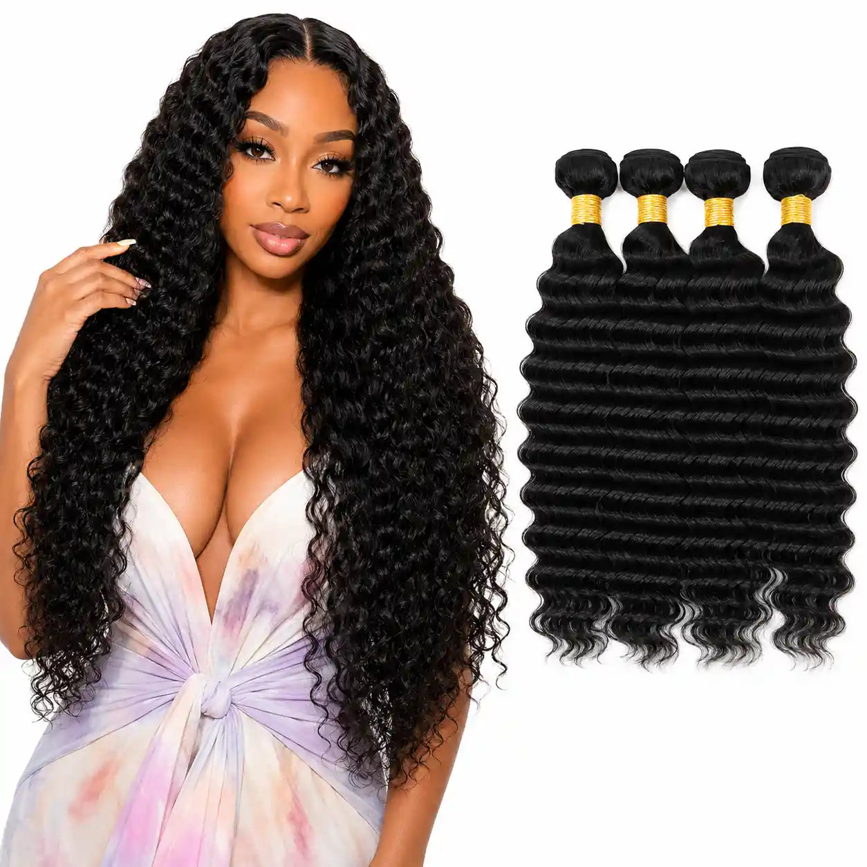 12A Deep Wave Human Hair Bundles Double Weft Hair Extensions