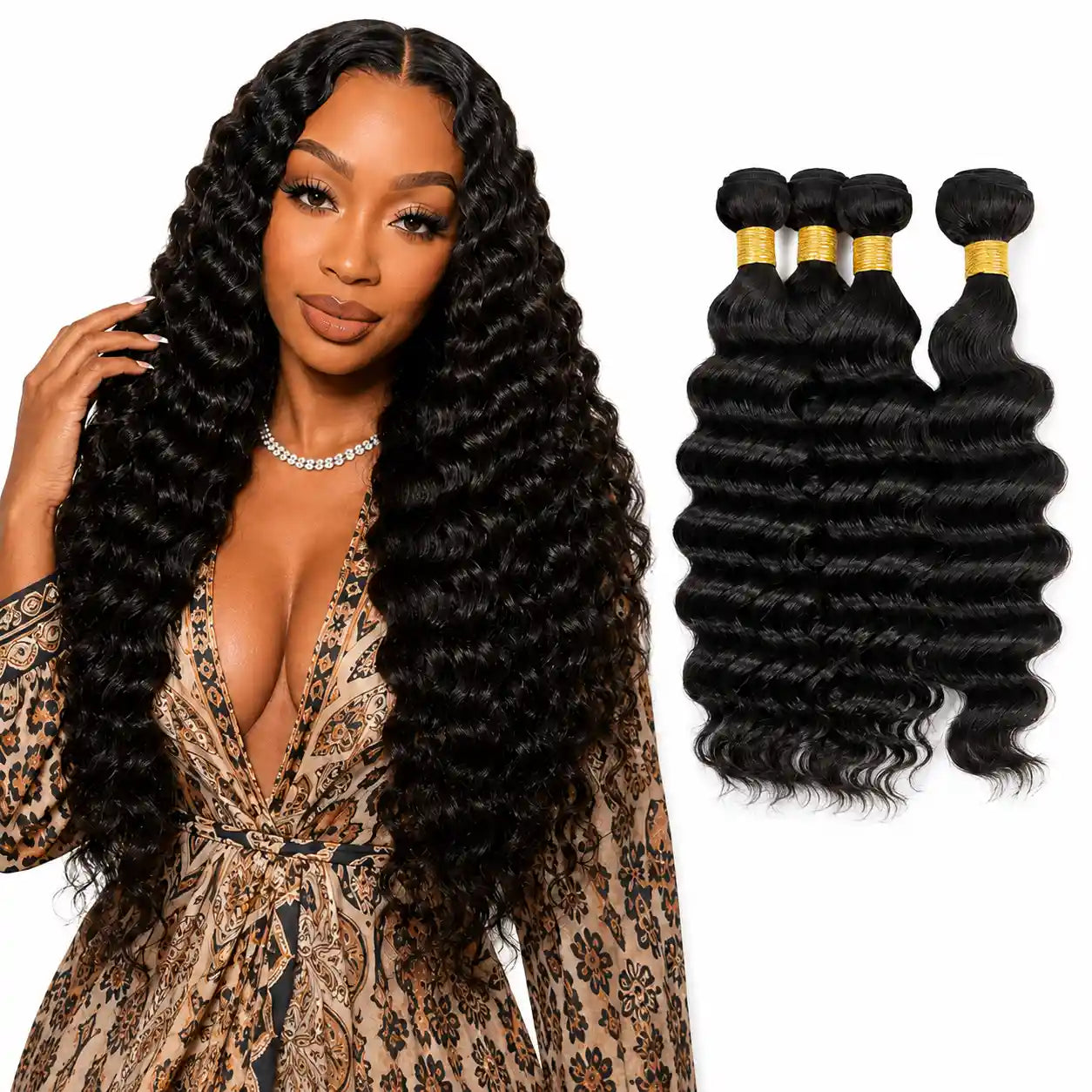 12A Loose Deep Wave Human Hair Bundles Double Weft Hair Extensions
