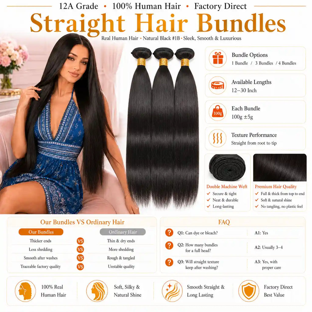 12A Straight Human Hair Bundles Double Weft
